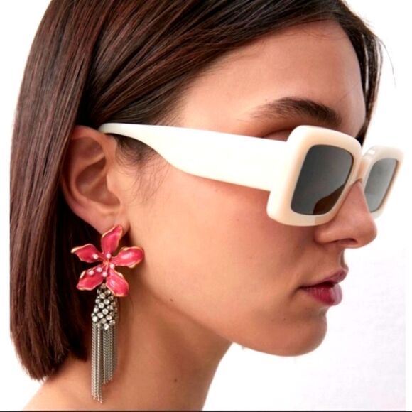 New ZARA Charisma flower chain fringe rhinestone dangle earrings - Picture 1 of 13